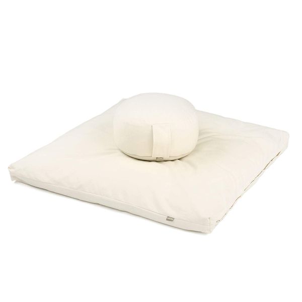 Bodhi Meditations-Set | ECO Serie | Meditationsmatte (Zabuton) & Rondo Meditationskissen | Mit Kapok-Füllung | Bezug aus 100% Bio-Baumwolle | Meditationsunterlage & Kissen (Natur)