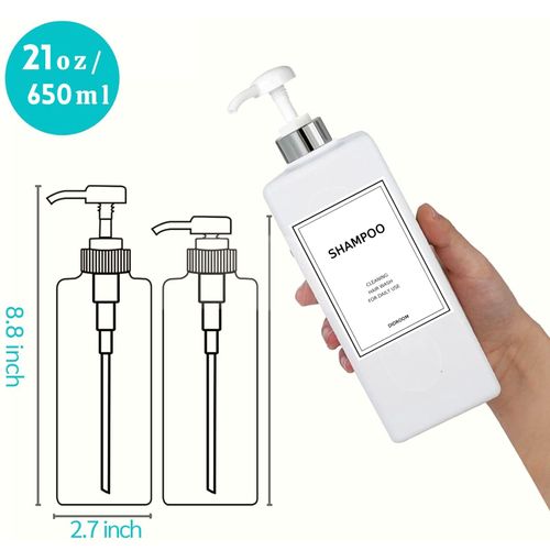 Modern Silver Shampoo and Conditioner Dispenser (21 oz, Pack of 3) Refillable Pump Bottle Set Empty Shower Plastic Bottles with Pump for Bathroom Body Wash Soap and Shower