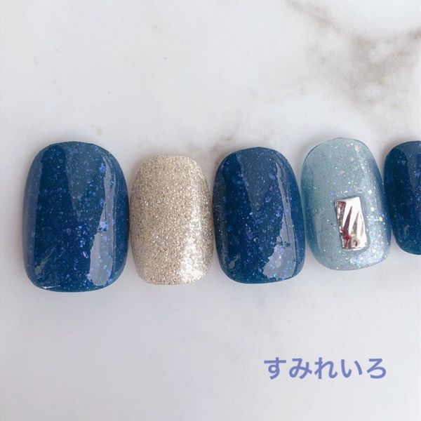 Nail tips False nails Bridal nails Cute Short Long design Summer nails Nail Presents Short nails Small nails Large nails Very short Chibi nails Adult nails False nails Office nails Simple [1820] Blue x Baby Blue Silver