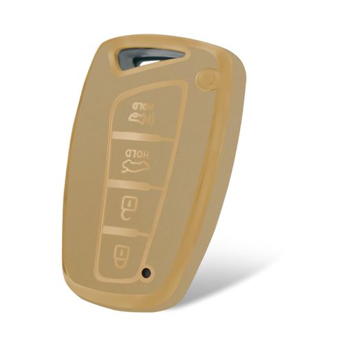 WORCAS 4 Button Key Fob Cover Case，Compatible with Hyundai Santa fe Genesis G80 Equus Azera(Quicksand-Champagne Gold)