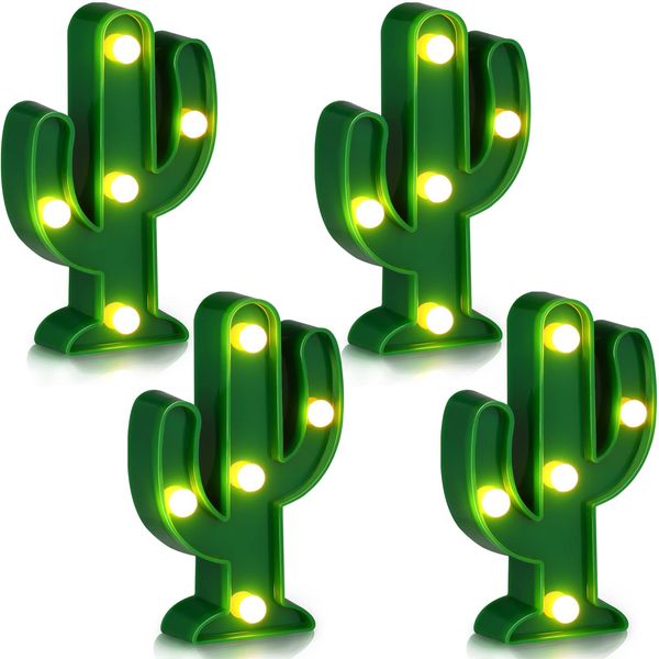 Jutom 4 Pieces LED Cactus Light Mexican Party Decorations Cactus Night Decor Cinco De Mayo Decorations Cute Lamp for Table Kids' Room Bedroom Party Decorations(Novel Cactus, 4.72 x 2.76 Inch)