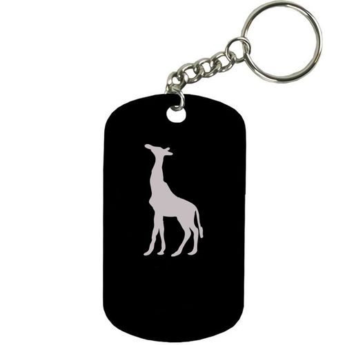 Personalized Engraved Custom Giraffe 2-inch Colored Anodized Aluminum Customizable Keychain Dog Tag, Black