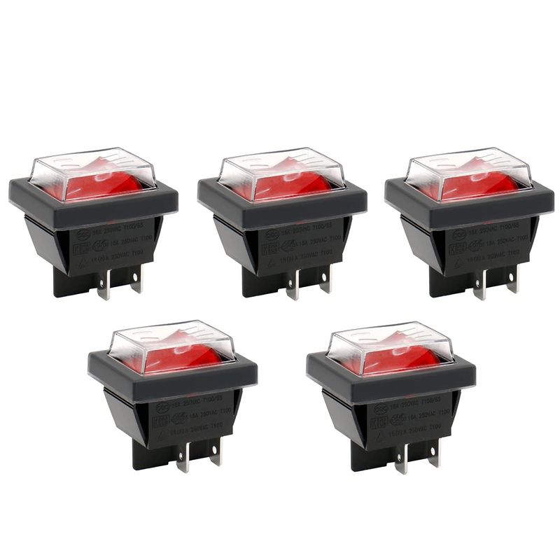 Heschen Rocker Switch ON-OFF DPST 4 Terminals Red Light 16A 250VAC with ...