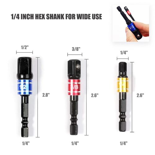 Impact Driver Bit Socket Adapter Set, 3pcs Hex Socket Adapter Drill Bit Socket Extension Set with 140mm Long 105° Right Angle Drill Attachment Bit Holder 1/4 Inch Hex Shank Bit Set