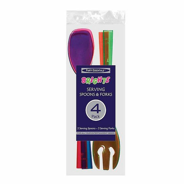 1 of Party Essentials 9.5" Serving Fork & Spoon - Assorted Neons 4 Ct.