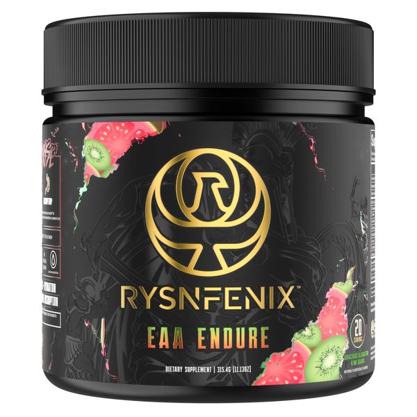 RysnFenix EAA Endure - 11g EAA + BCAA with Astragin & Black Pepper Extract for Enhanced Amino Acid Absorption & Aquamin Electrolytes for Hydration | 25 Servings (Kiwi Guava)