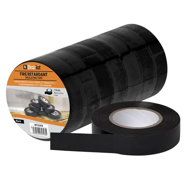 Brackit 7 Rolls Black PVC Fire Retardant Electrical Insulation Tape – 17mm x 15m – For Insulating and Protecting Electrical Wires, Installations & Connections