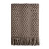 BOURINA Textured Solid Soft Sofa Throw Couch Cover Knitted Decorative Blanket,Brown, 127x152cm