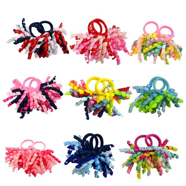 Pack of 18 Mix Color Boutique Girls' Curly Korker Bow Hair Ties