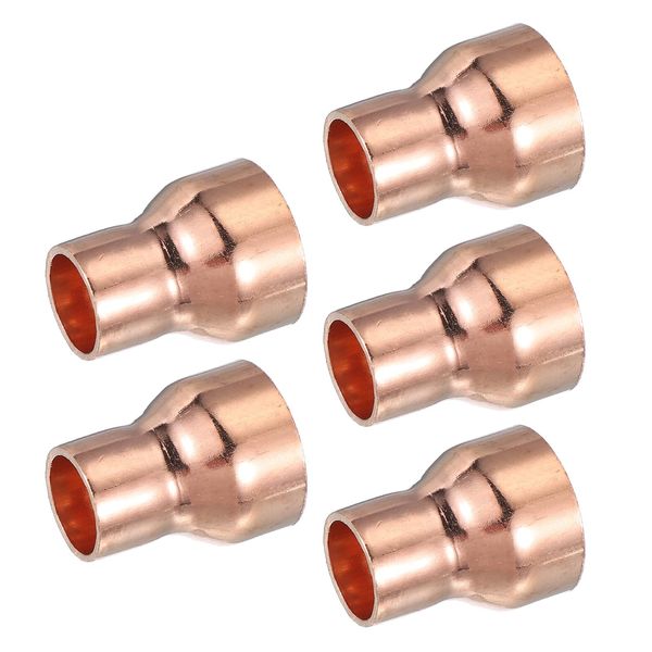 PATIKIL 5Pcs Copper Reducer 1" to 5/8" ID Reducing Copper Coupling Fitting Pipe Adapter