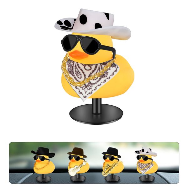 AILOVETECK Rubber Ducks with Duck Plug Holder, Car Ducks for Dashboard, Dashboard Duck for Car Jeep Decoration, Funny Car Dashboard Accessories Gift, Black spot Cowboy Hat