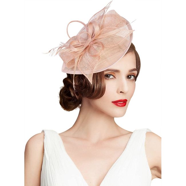 Z&X Sinamay Fascinator Pillbox Hat with Headband Hair Clip for Cocktail Tea Party Pink(Size: One Size)