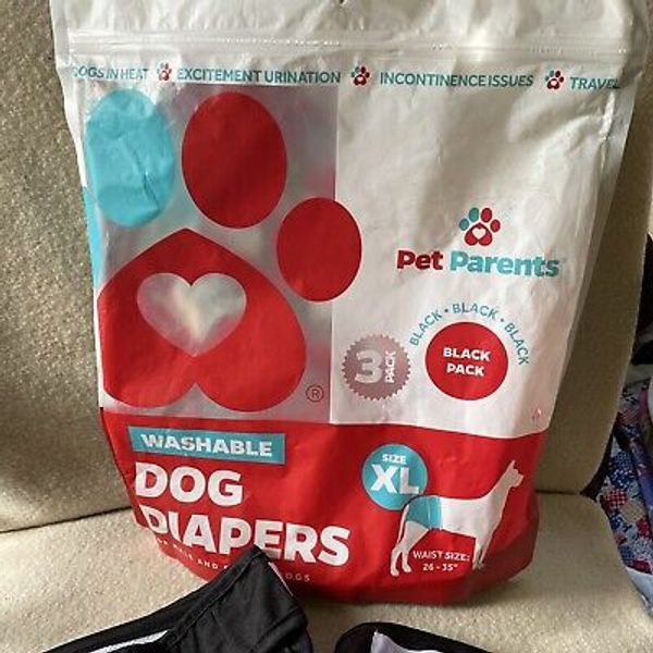 Pet Parents 2 Premium Washable Dog Diapers Size XL, Male or Female, Black, New