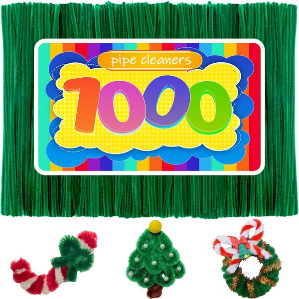 GAGANIU 1000pcs Pipe Cleaners, Pipe Cleaners for Crafts, Craft Supplies Multicolor Chenille Stems for Art&Craft Christmas DIY Projects(Green)