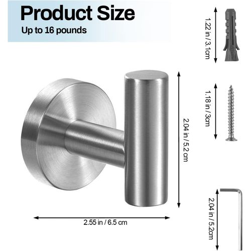 Kruodop Towel Hooks for Bathroom,2 Packs Wall Mount Towel Holder, Matte Wall Robe Hook,Stainless Steel Heavy Duty Door Hanger Towel Hook for Kitchen, Bedroom,Hotel,Pool,Coats, Silver