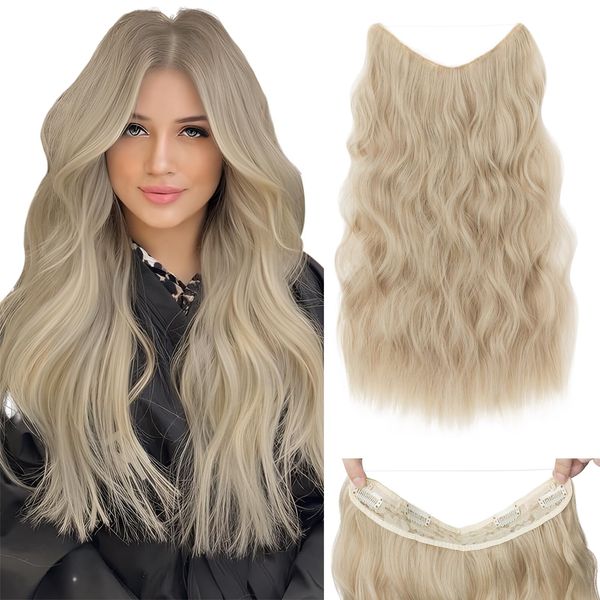 MY-LADY Secrets Haare Extensions Lange Gewellt Haarverlängerung Invisible Synthetik Hair Unsichtbarem Haarteile wie Echthaar,4 Clips in Haar Extensions für Frauen,50cm,Sandiges Blond Mix Bleichblond