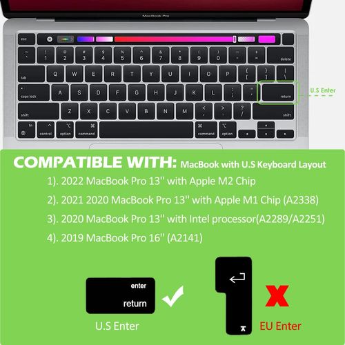 ProElife Ultra Thin Korean Keyboard Cover Skin for MacBook Pro 13 Inch 2022 2021 2020 (Apple M2 Chip/M1 Chip A2338/A2289/A2251) and 2020-2019 MacBook Pro 16 Inch (A2141) Protector (Black)