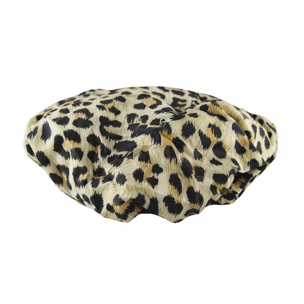 Reusable Nylon Shower Cap & Bath Cap, Reversible Oversized Waterproof Shower Caps Large Designed for all Hair Lengths w Terry Lining & Elastic Band Stretch Hem Hair Hat - Socialite Safari Spots