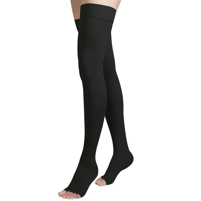 Thigh High Compression Stockings, Open Toe, Pair, Firm Support 20 ...