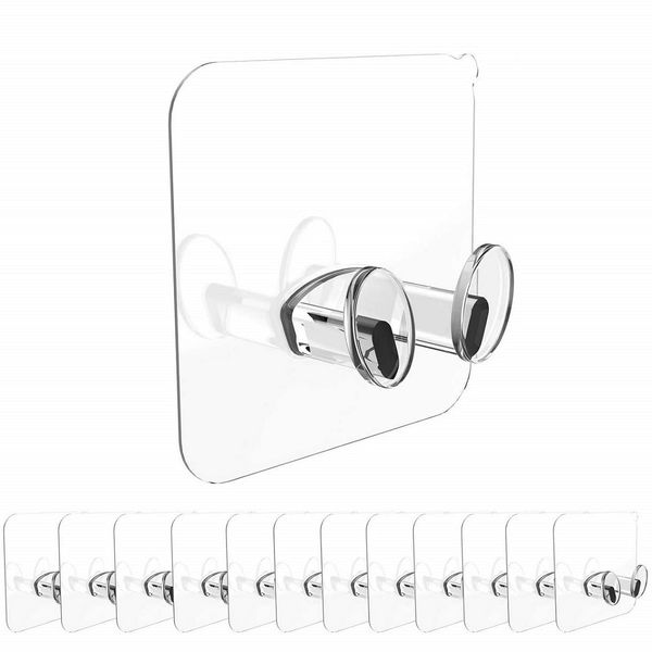 Set of 12 Waterproof Transparent Plug Hooks Multi-Purpose Wall Hooks