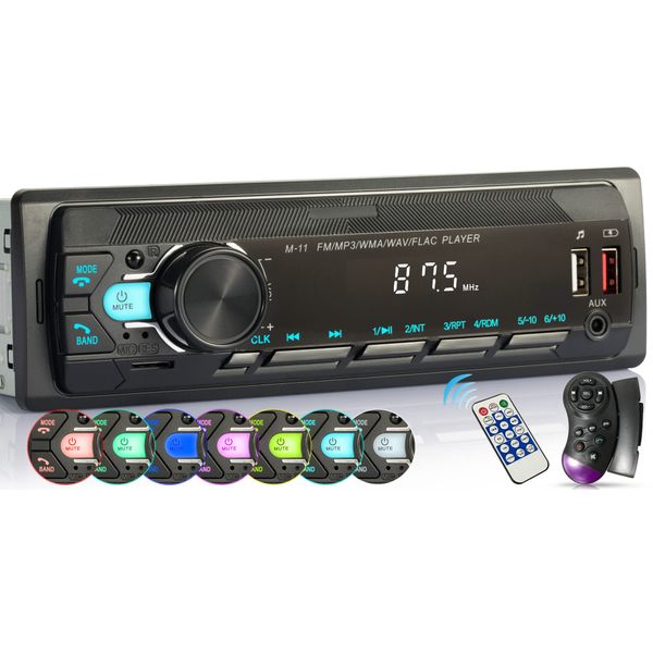 iFreGo 7 Farben Autoradio mit Bluetooth Freisprecheinrichtung, 1 Din Radio Bluetooth USB/TF/MP3 Player/AUX in, FM Radio mit Lenkradfernbedienung/Fernbedienung,RDS, Schnellladefunktion