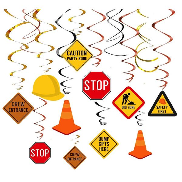 Kristin Paradise 30Ct Construction Hanging Swirl Decorations, Traffic Zone Birthday Theme Streamers, Under Construction Site Party Supplies, Kids/Boy/Toddler First Favors, Stop Sign Road Worker Decor