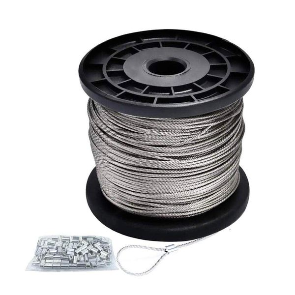 Stainless Steel Rope 0.4 inch (1 mm), 322.8 ft (100 m), 150 Pieces with Aluminum Sleeves, 7 x 7 (SUS304), Stainless Steel Wire Rope Soft, Rust Resistant, For Fishing, Construction, Fixation, Prevents Falling, Foresting, DIY, Fence (Diameter 0.0 inch (1.0 