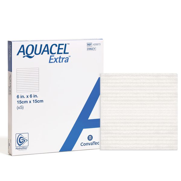 ConvaTec AQUACEL Extra Hydrofiber Two-Dimensional 6"x6", Soft Absorbent Non-Woven Wound Dressing, 420673, Box of 5