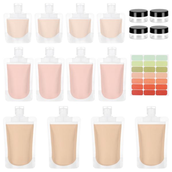 17PCS Travel Pouches and Travel Pots for Toiletries, 5ml Small Pots with Lids, 30ml/50ml/100ml Bottles, Portable Containers with Labels for Travel Shampoo and Conditioner Cream