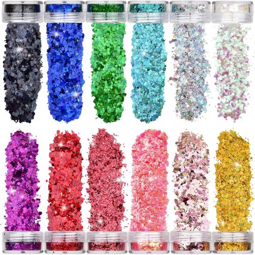QIURUYUE Glitter viso, 60 ml, body glitter per il corpo, glitter per il corpo, set di paillettes per il viso, le unghie, gli occhi, masquerade partito, glitter fai da te