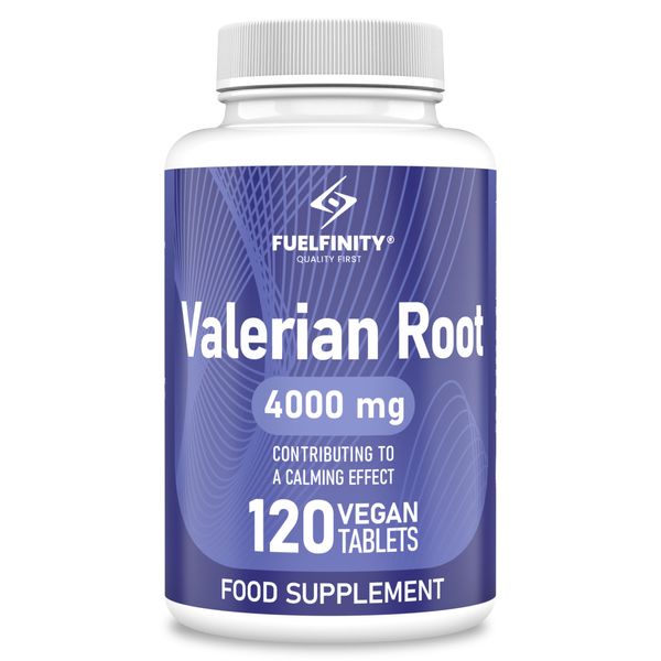 High Strength: Valerian Root Tablets - 4000mg per tablet - Stress Management Herbal Supplement - Valerian Root Supplement for Sleep Support - Vegan - FuelFinity® Standards (1 Pack)