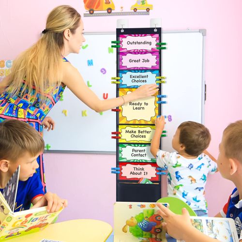 VNOM Student Behavior Clip Chart for Classroom Management Kids Reward Pocket Chart Behavior Bulletin Board Teacher Supplies for Preschool Kindergarten Daycare Homeschool