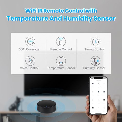 WiFi Smart Remote Controller Smart Home IR Universal Remote blaster with Temperature and Humidity Sensor, One for All Control TV DVD AUD Fan Air Conditioner etc, Compatible with Alexa and Google Home