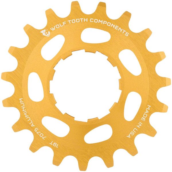 Wolf Tooth Single Speed Aluminum Cog - 19t, Compatible with 3/32" Chains, Gold