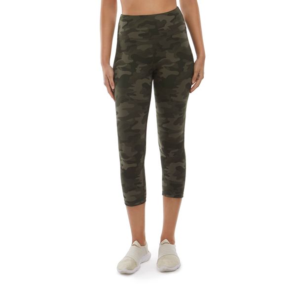 Danskin Women's Capri Legging, Olive Camo Print, Large