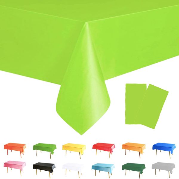 POPOYU 2Pcs Fluorescent Green Table Cloth Table Cover, 137 * 274cm Party Rectangular Dining Table Cover Tablecovers Plastic Tablecloths for Neon Let's Glow,Picnic,Birthday Party Decoration