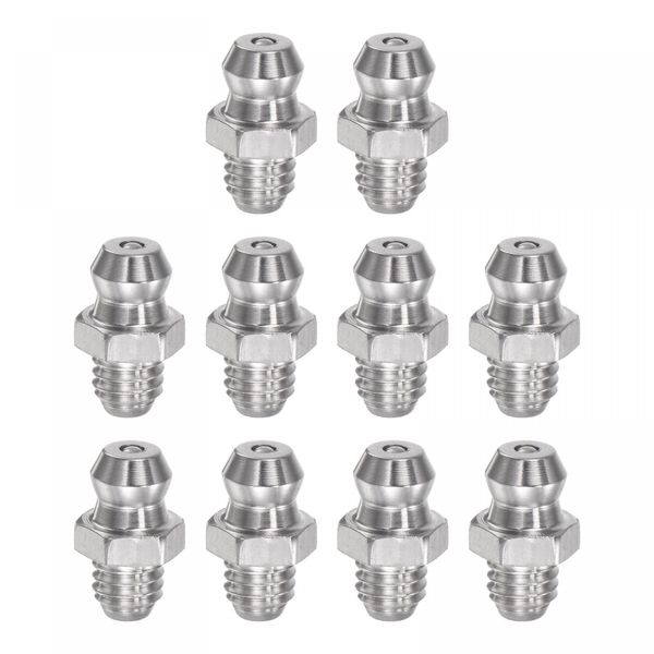 uxcell Grease Nipple, Grease Fitting, 201 Stainless Steel, Straight Grease Nipple, M6 x 0.04 inch (1 mm) Thread, Hydraulic, Accessories, Pack of 10