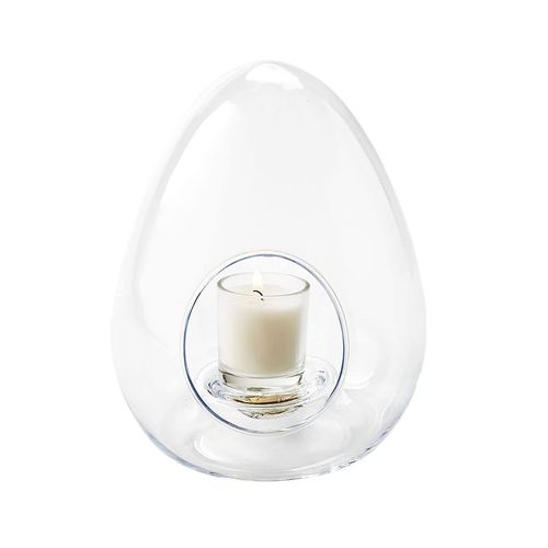 Blue Rose Polish Pottery Egg Shape Glass Candle Holder/Terrarium