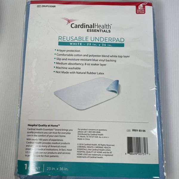 Underpad Reusable New Cardinal Health Essentials Washable Mattress Pad 23x36