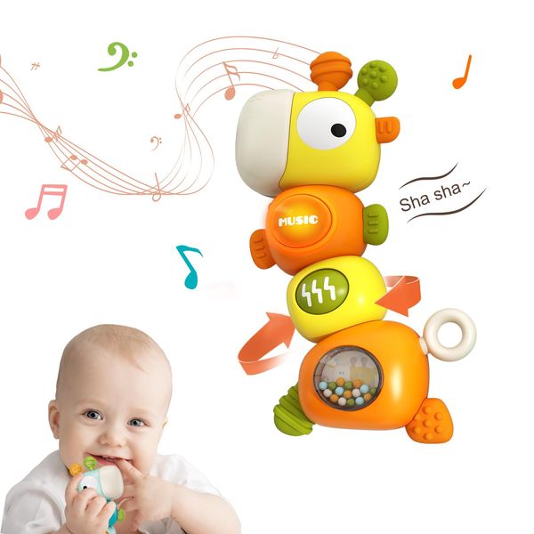 ovca Baby Music Rattle Toy for 3-4-6-12 Months - Teething Toy with Music and Light, Montessori Learning Toy for Grasping Skills, Ideal Gift for Boys and Girls,Infant Sensory Toys