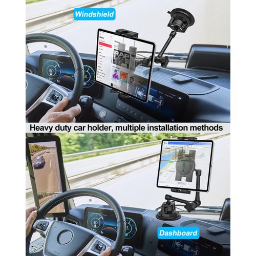 YOOZ Car/Truck Tablet Mount for Dashboard Windshield, Vehicle Heavy Duty Suction iPad Holder with Metal Arm for 4-12.9" Tablet & Phones, iPad Pro/Air/Mini, Galaxy, Lenovo, iPhone etc