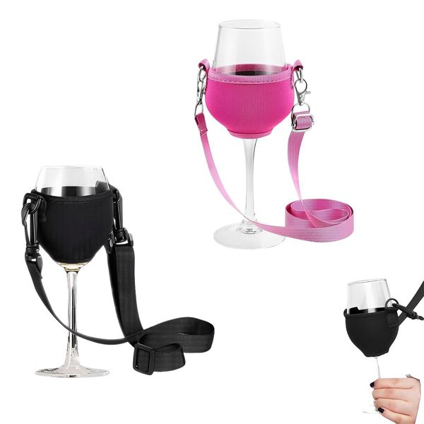 LIURFLNC 2 Stück Weinglashalter zum Umhängen, Weinglas Halterung zum Umhängen, Tragbare Weinglashalter Glashalter zum Umhängen mit Lanyard, Becher zum Umhängen für Weinliebhaber Hochzeit