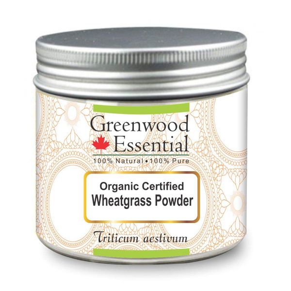 Greenwood Essential Pure Wheatgrass Powder (Triticum aestivum) Organic Certified 100% Natural Therapeutic Grade 100gm (3.5 oz)