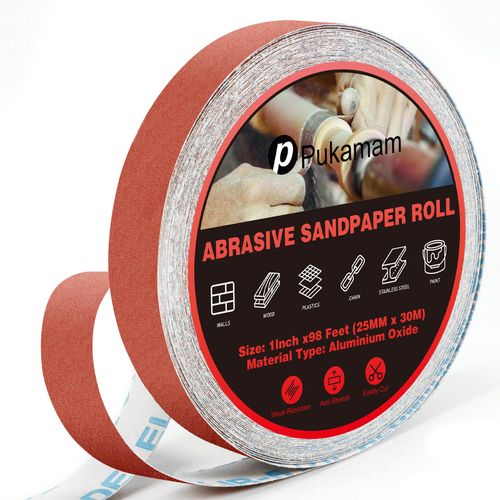 Emery Cloth Roll, 180 Grit Sandpaper Roll, 1" x 98 Feet Long Red Continuous Sand Paper Roll, Wet and Dry Emory Cloths for Metal, Polishing and Surface Treatment of Wood,Furniture