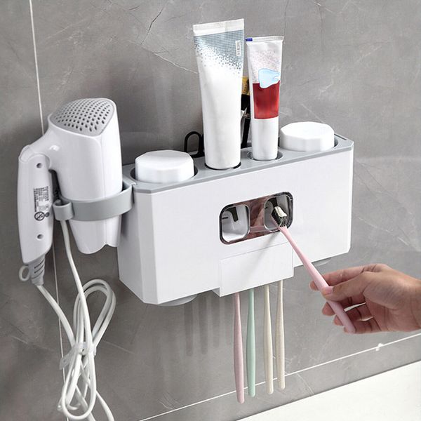 5 Toothbrush Slots Holder Wall Mount Automatic Toothpaste Dispenser Squeezer US