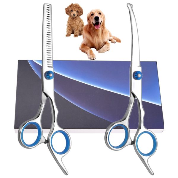 Dog Grooming Scissors, Cat Grooming Scissors, Pet Grooming Scissors with Safety Round Tip, Stainless Steel Dog Cat Grooming Shears Set