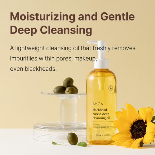 AVCA Korean Blackhead Remover Facial Cleansing Oil - Face Wash & Based Makeup Remover for Sensitive, Normal & Oily Skin, Face Pore Cleanser (300ml / 10.14 fl.oz.)