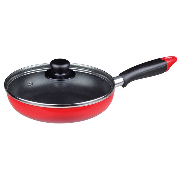 Pearl Metal HB-6141 Stage Frying Pan, 7.9 inches (20 cm), Glass Lid, For Gas Fire, Fluorine, Red