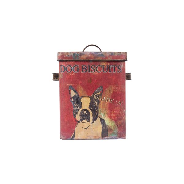 Creative Co-Op Vintage Tin Dog Biscuit Container with Boston Terrier