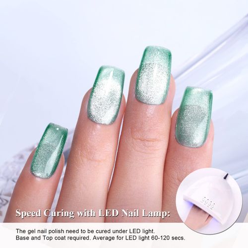Imtiti Light Green Color Gel Nail Polish,0.5fl oz Holographic 9D Cat eyes Glitter Magnetic Gel Polish UV Gel Nail Polish with Magnetic Stick for Nail Salon